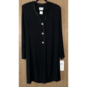 VTG K-Studio Black Dress With Gold Buttons  Shoulder Pads Women’s 12 NWT